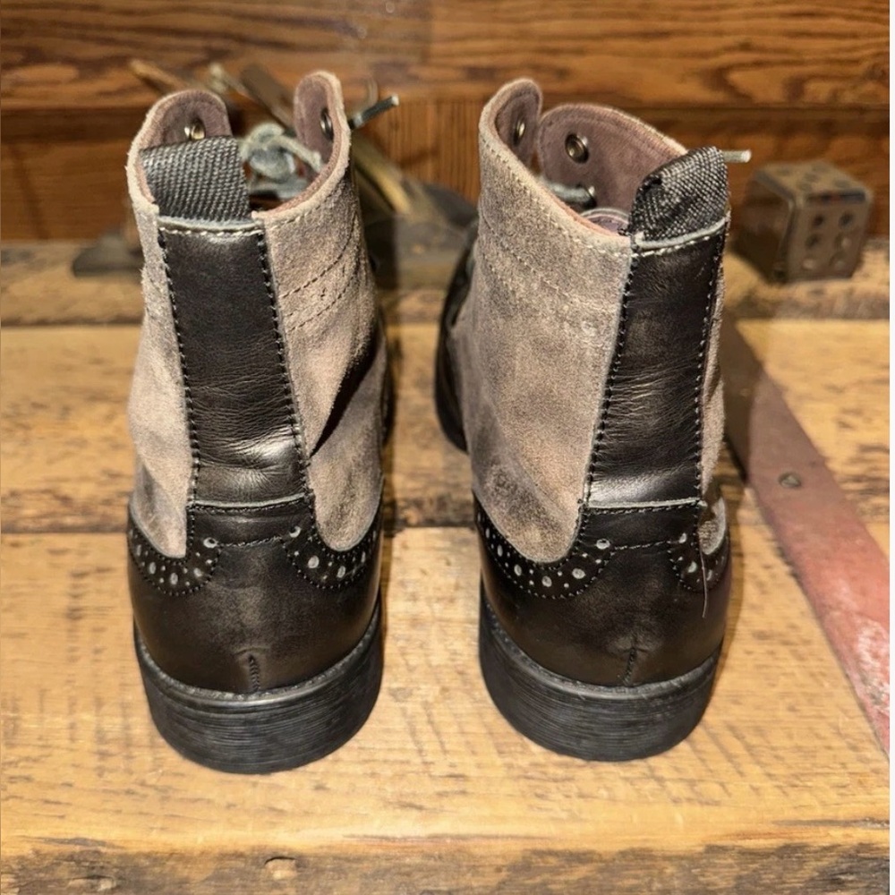 Classic Grey Leather and Suede Brogue Boots - Picture 3 of 4